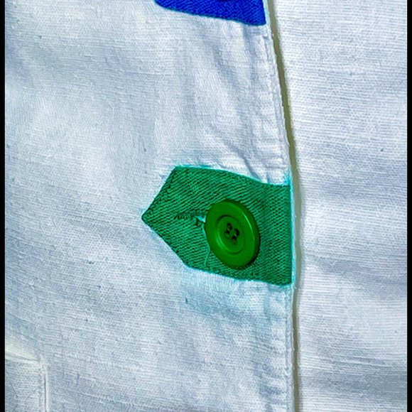 ▪️VTG▪️HARVE BENARD▪️1980's White Color Block Paneled Linen Blazer Jacket - Picture 8 of 10